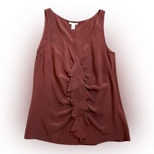 J Crew 100% silk Rust color side zip ruffle front sleeveless blouse size 4